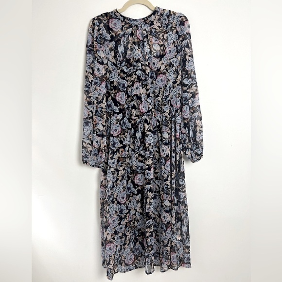 NEW Banana Republic Women's Navy Multi Floral Chiffon Midi Dress Feminine Boho - Picture 3 of 15